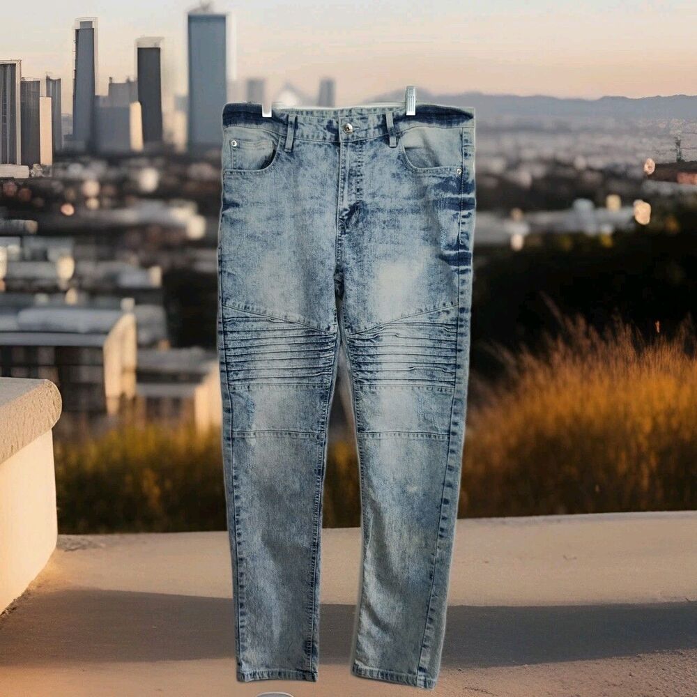 SOUTHPOLE skinny‎ jeans, men's 36 x 32, ribbed knee, distressed, light blue